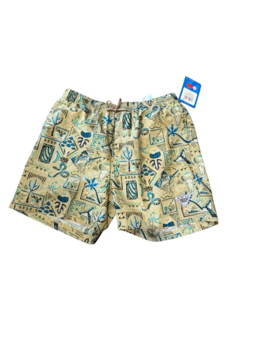 Men's Columbia Swim Trunks M Beige Blue Patterned